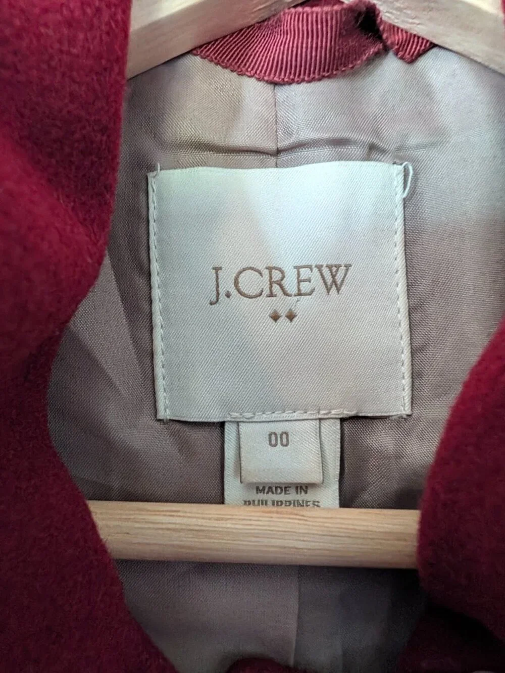Size 00 J Crew 60% Wool Uptown Coat Burgundy
